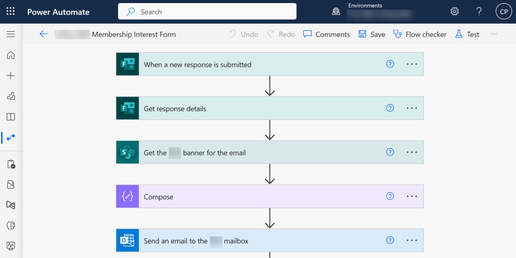 Screen shot of a Power Automate workflow